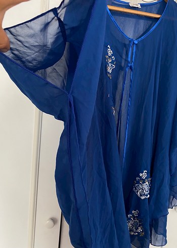 Mavi İşlemeli Uzun Bohem Kadın Sabahlık - Görsel 3