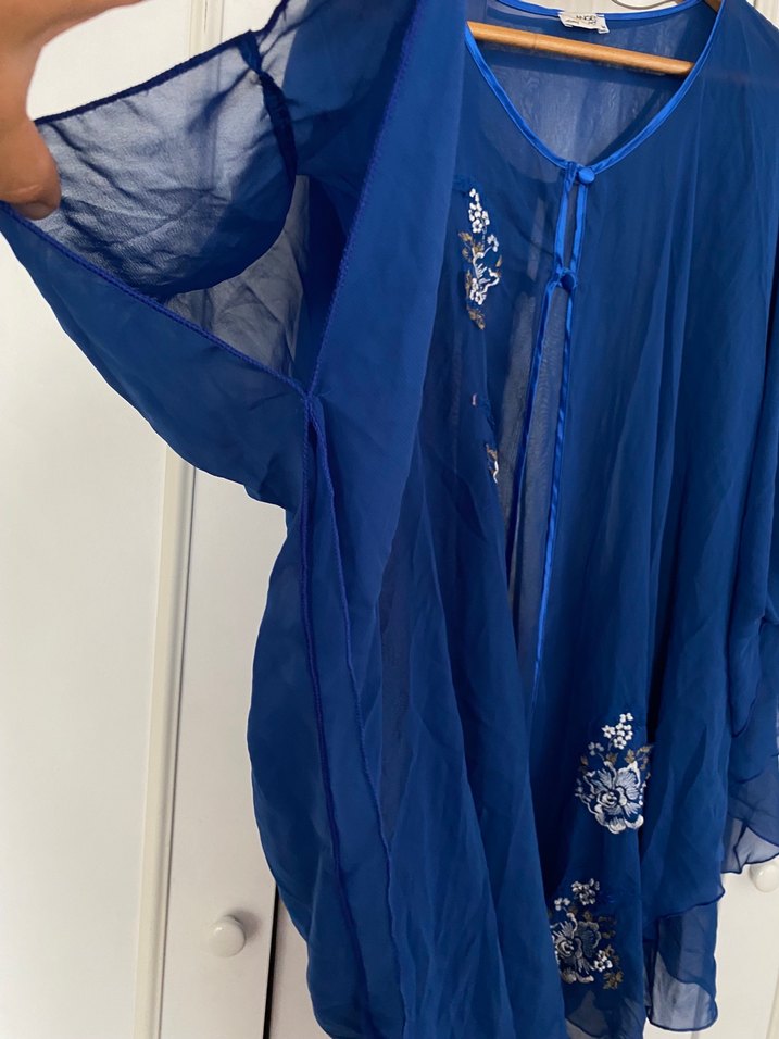Mavi İşlemeli Uzun Bohem Kadın Sabahlık - Görsel 3