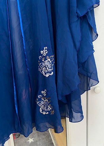 Nakışlı Mavi Uzun Bohem Kadın Sabahlık - Görsel 4