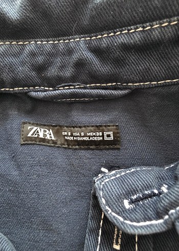 Zara Koyu Lacivert Denim Gomlek