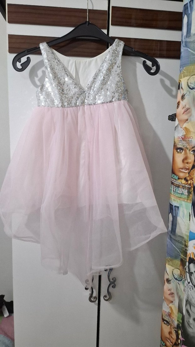 Pembe Simli Straplez Kız Elbise - Görsel 2