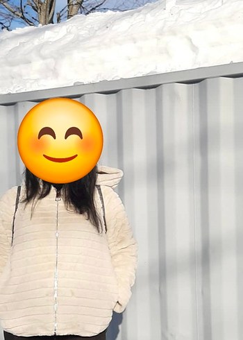 Bej Kadın Peluş Mont, Uzun Kollu, Salaş Kesim - Görsel 4