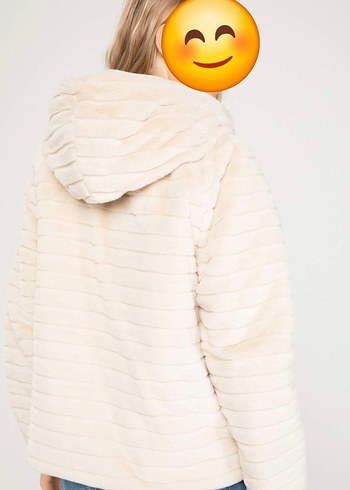 Bej Kadın Peluş Mont, Uzun Kollu, Salaş Kesim - Görsel 3