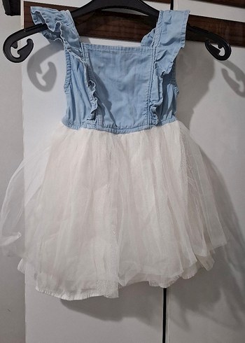 Kız Çocuk Denim Üst Beyaz Tül Etek Elbise - Görsel 2