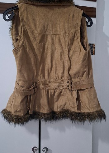 Kürklü Kahverengi Kadın Süet Yelek - Görsel 2