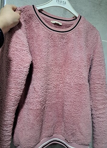 Teddy kumaşli yaka ve kol bileli sweatshirt