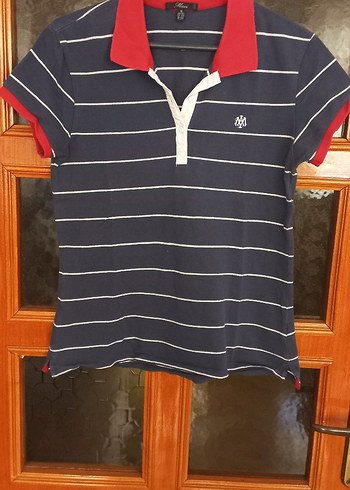 Lacivert Çizgili Kısa Kollu Polo Tişört