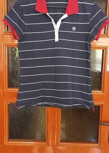 Mavi Lacivert Çizgili Kısa Kollu Polo Tişört