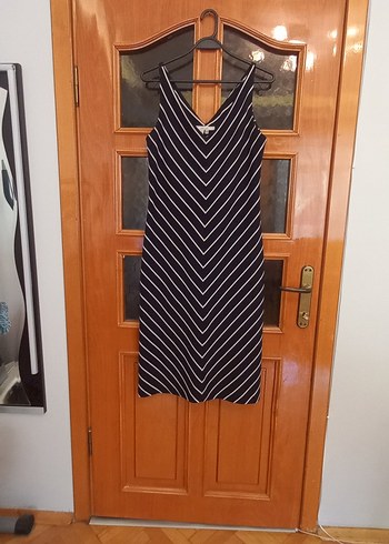 Çizgili V Yaka Uzun relax elbise 42 beden zara