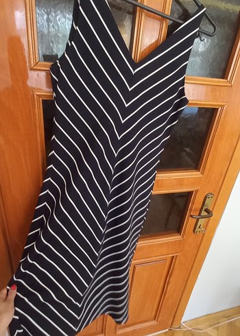 Zara Çizgili V Yaka Uzun relax elbise 42 beden zara