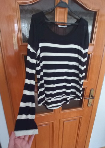 Siyah Beyaz Çizgili polo garage 2 beden triko bluz