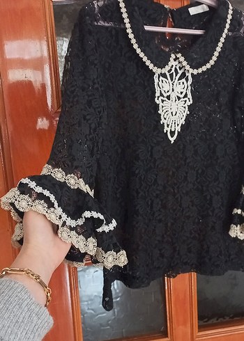 Dantel İşlemeli Siyah Gotik Bluz - Görsel 8