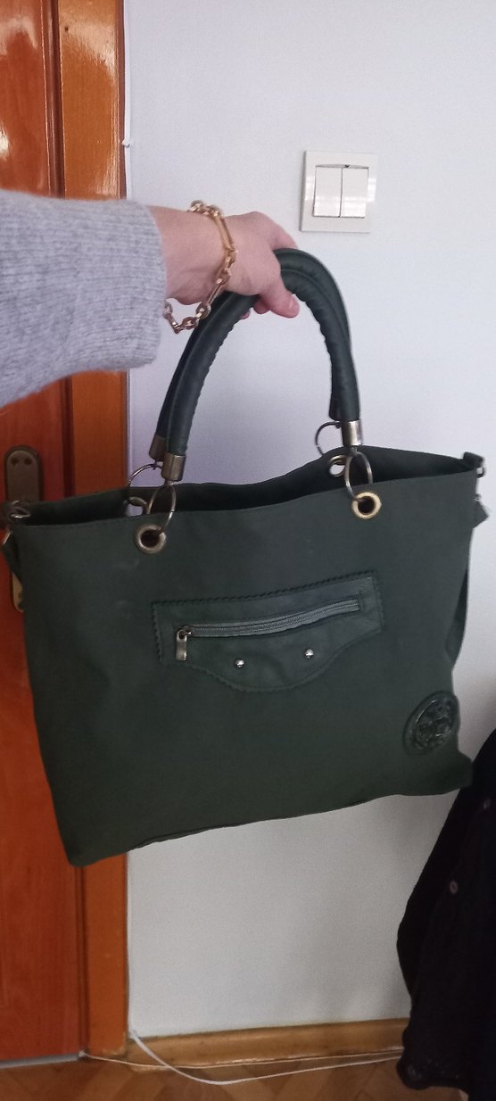 Fermuarlı Yeşil Süet Kadın Çanta - Görsel 3