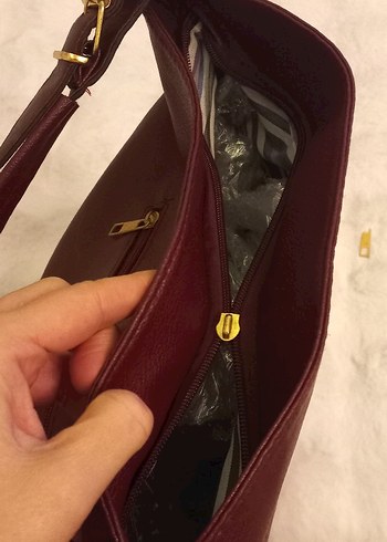 Bordo Deri Tokalı Kadın Çanta tertemiz vintage - Görsel 8