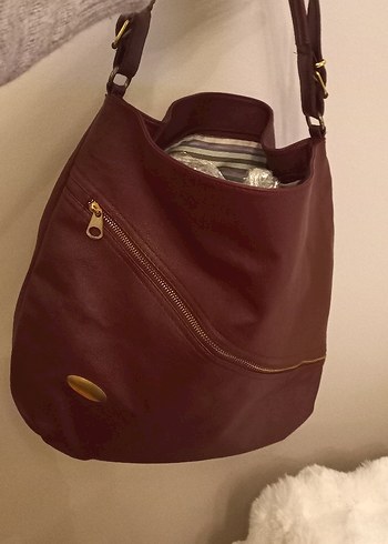 Bordo Deri Tokalı Kadın Çanta tertemiz vintage - Görsel 5