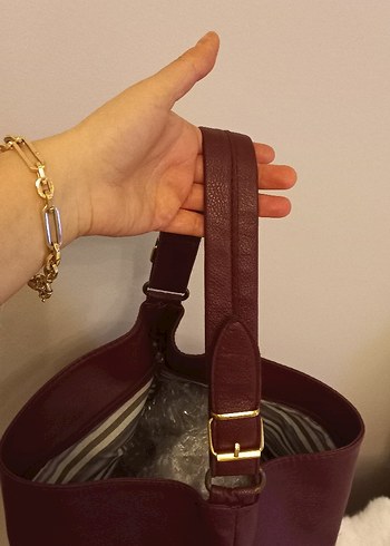 Bordo Deri Tokalı Kadın Çanta tertemiz vintage - Görsel 9