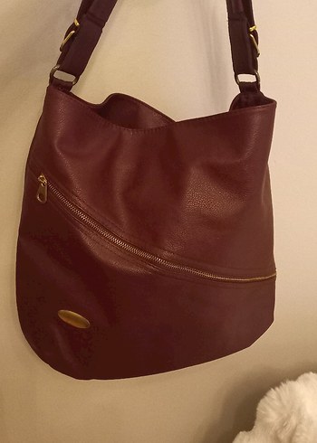 Bordo Deri Tokalı Kadın Çanta tertemiz vintage - Görsel 3