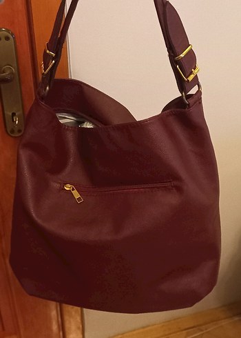 Bordo Deri Tokalı Kadın Çanta tertemiz vintage - Görsel 4