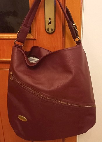 Bordo Deri Tokalı Kadın Çanta tertemiz vintage - Görsel 2