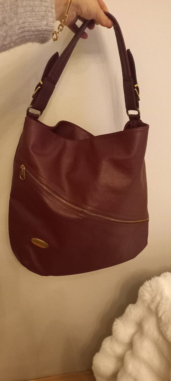 Bordo Deri Tokalı Kadın Çanta tertemiz vintage - Görsel 3