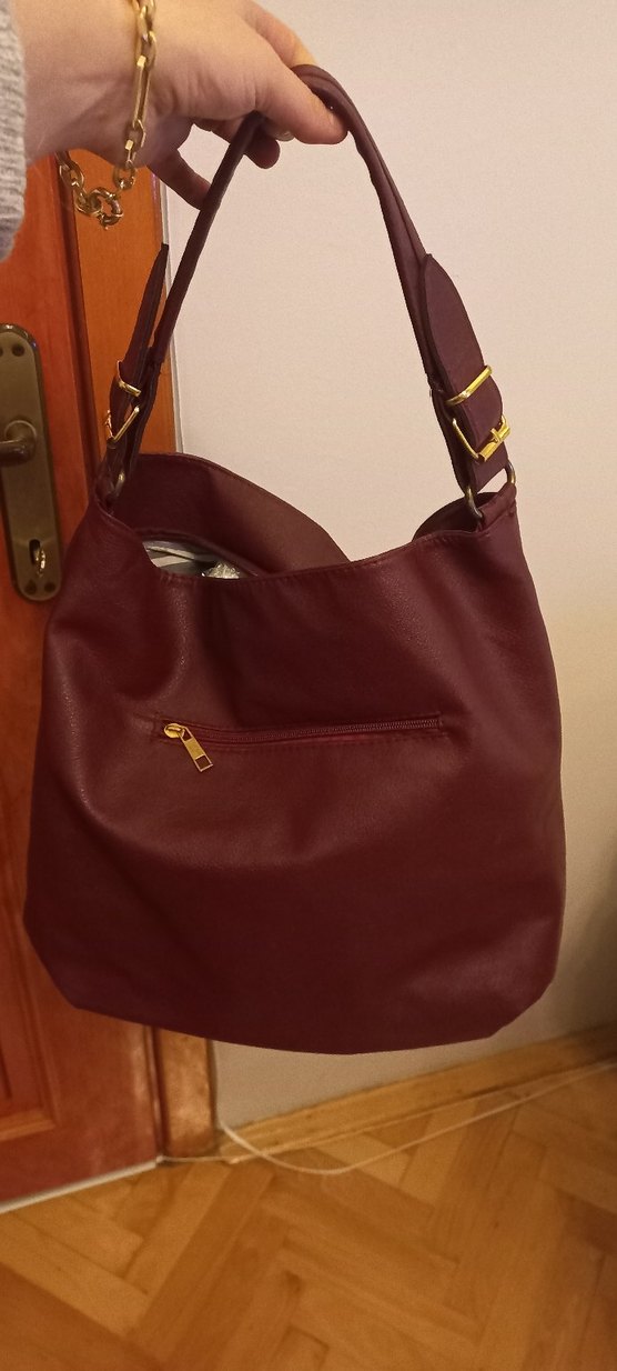 Bordo Deri Tokalı Kadın Çanta tertemiz vintage - Görsel 4