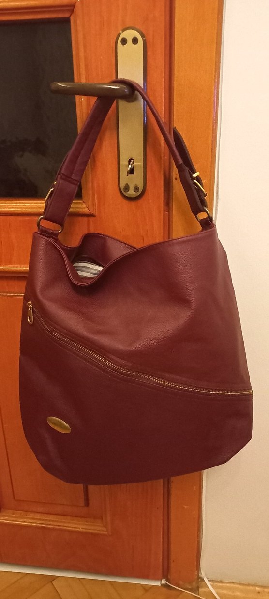 Bordo Deri Tokalı Kadın Çanta tertemiz vintage - Görsel 2