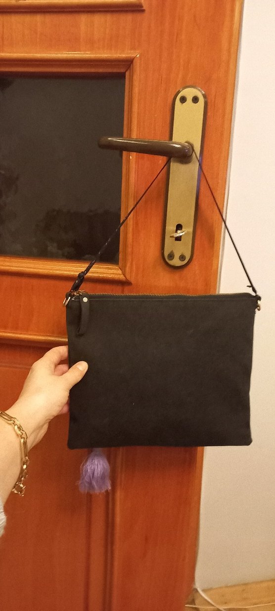 Püsküllü Siyah Süet Çiçekli Bohem Kadın Çanta - Görsel 5