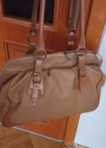 camel renk Deri Tokalı Kadın Çanta vintage - Görsel 3