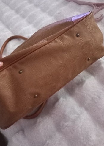 camel renk Deri Tokalı Kadın Çanta vintage - Görsel 9