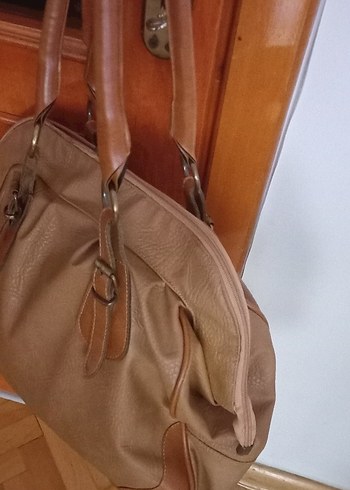 camel renk Deri Tokalı Kadın Çanta vintage - Görsel 4