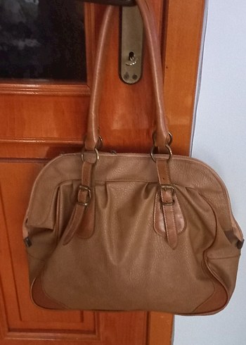 camel renk Deri Tokalı Kadın Çanta vintage - Görsel 5