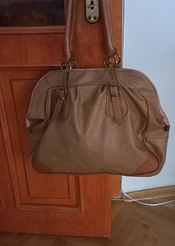 camel renk Deri Tokalı Kadın Çanta vintage - Görsel 2