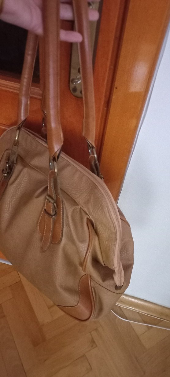 camel renk Deri Tokalı Kadın Çanta vintage - Görsel 4