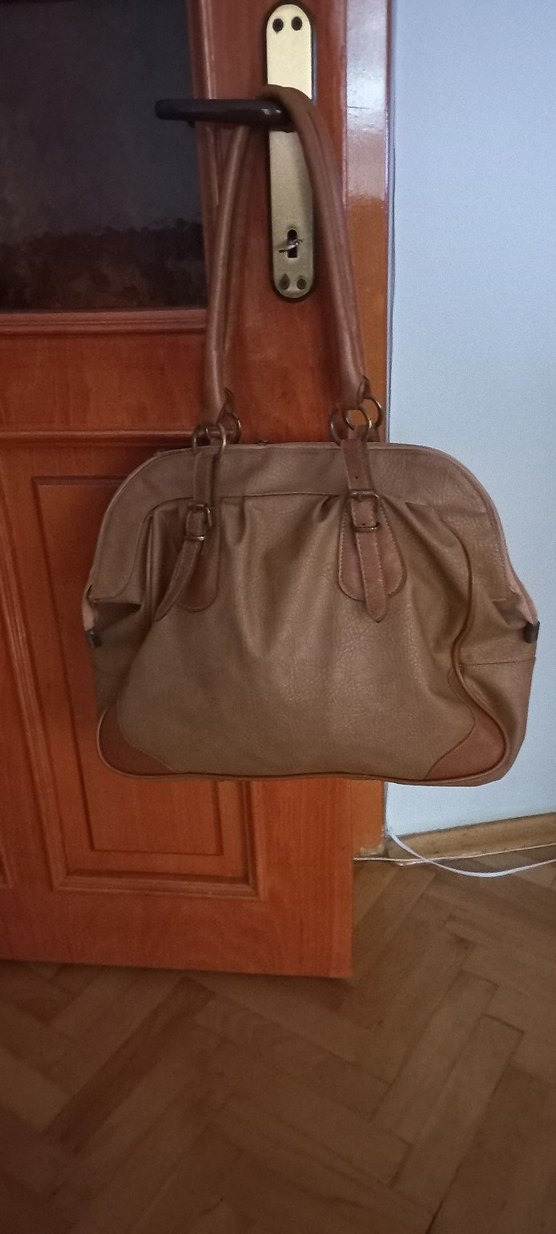 camel renk Deri Tokalı Kadın Çanta vintage - Görsel 2