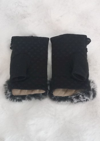 Gri Kürklü Siyah Deri Kadın Eldiven victorian dantel detay - Görsel 7