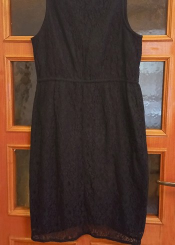 Düğmeli Siyah Midi Kadın Elbise komple dantel - Görsel 3