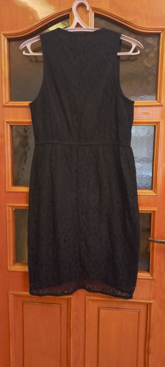 Düğmeli Siyah Midi Kadın Elbise komple dantel - Görsel 3