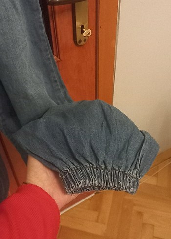 Düğmeli Gri Denim Tulum deri detaylı - Görsel 5