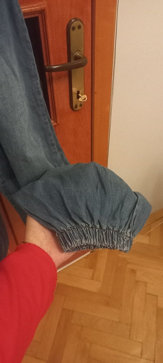 Düğmeli Gri Denim Tulum deri detaylı - Görsel 5