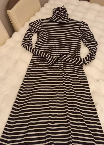 Çizgili Uzun Kollu Siyah Elbise - Görsel 7