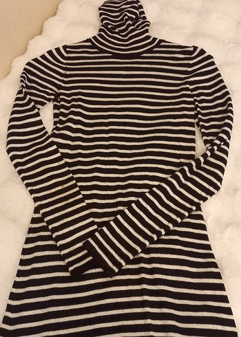 Çizgili Uzun Kollu Siyah Elbise - Görsel 6