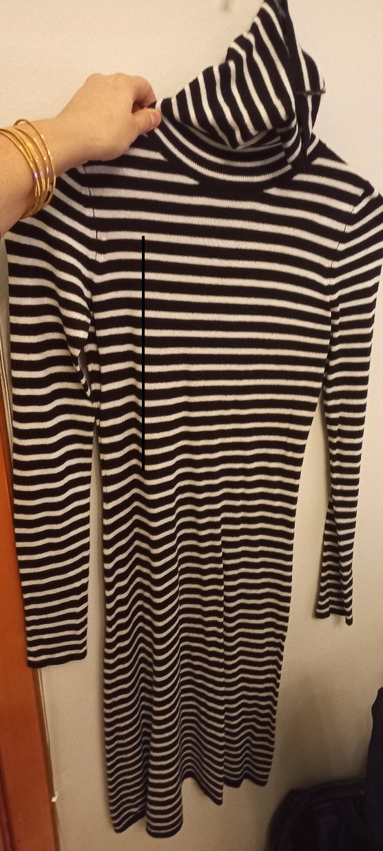 Çizgili Uzun Kollu Siyah Elbise - Görsel 3