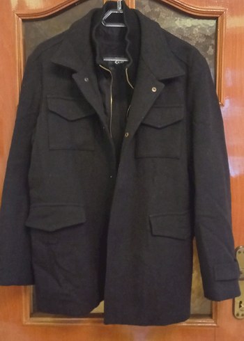 Düğmeli Siyah Erkek yünlü kaşe kaban l/xl uyumlu - Görsel 2