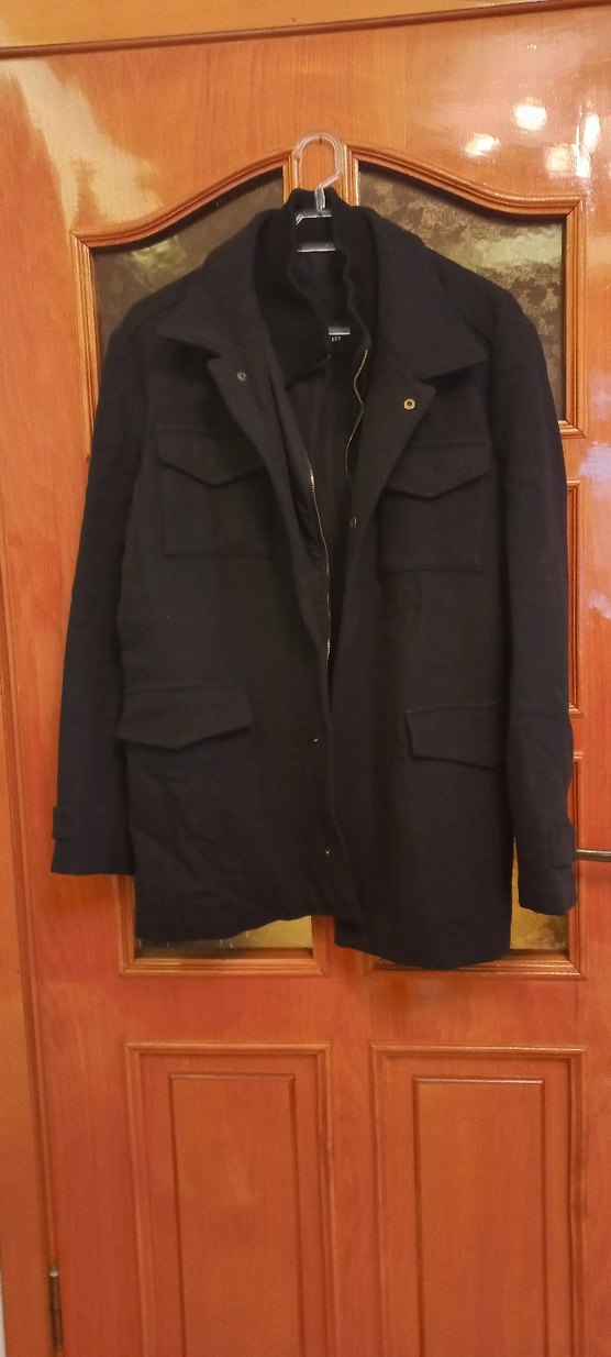 Düğmeli Siyah Erkek yünlü kaşe kaban l/xl uyumlu - Görsel 3