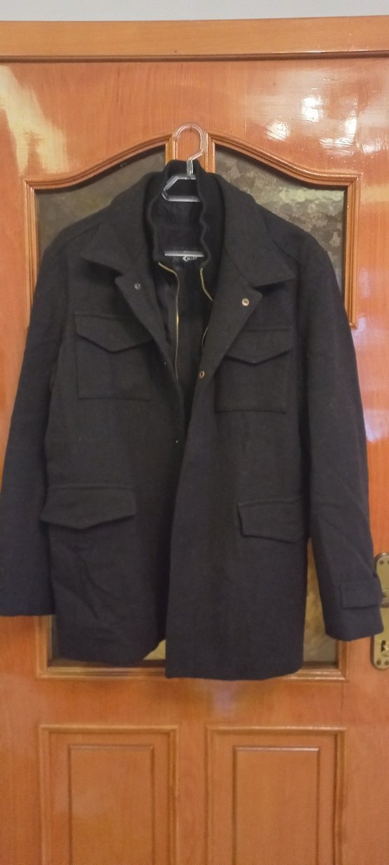 Düğmeli Siyah Erkek yünlü kaşe kaban l/xl uyumlu - Görsel 2