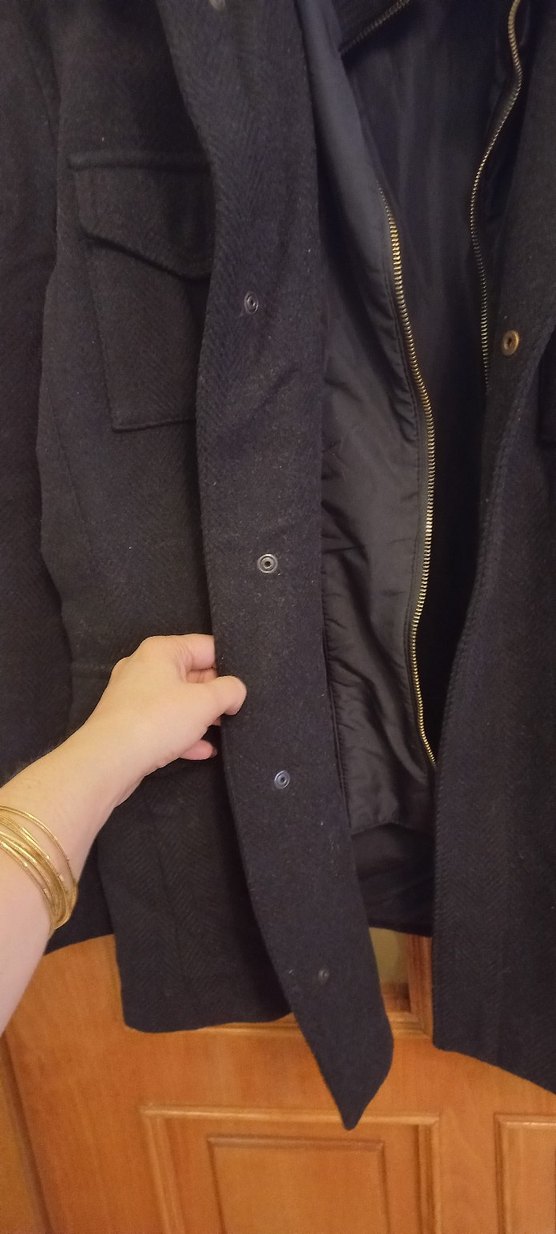 Düğmeli Siyah Erkek yünlü kaşe kaban l/xl uyumlu - Görsel 4