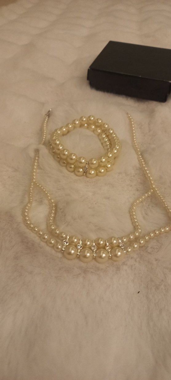 Beyaz İnci Boncuklu Midi Kolye ve Bileklik Seti - Görsel 4