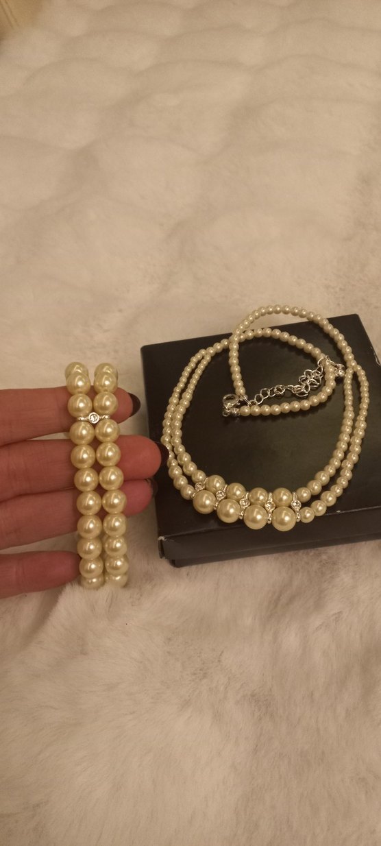 Beyaz İnci Boncuklu Midi Kolye ve Bileklik Seti - Görsel 3