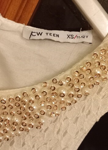 LC Waikiki Lcw 11-12 yaş kırık beyaz yaka inci detay elbise
