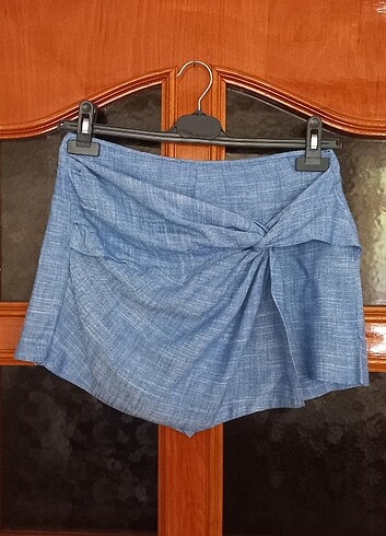 Stradivarius s beden indigo mavi şort etek